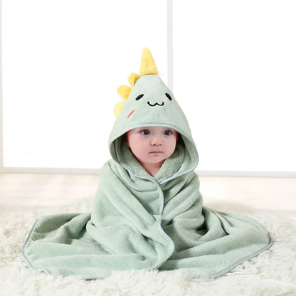 Baby Hooded Bathrobe Towel – Soft Coral Fleece Cartoon Bath Wrap for Newborns & Toddlers
