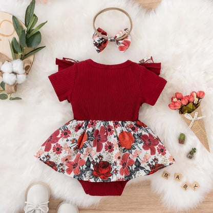 Summer Baby Girl Dress – Bowknot Striped Floral Jumpsuit Cotton Crawling Clothes for Newborns