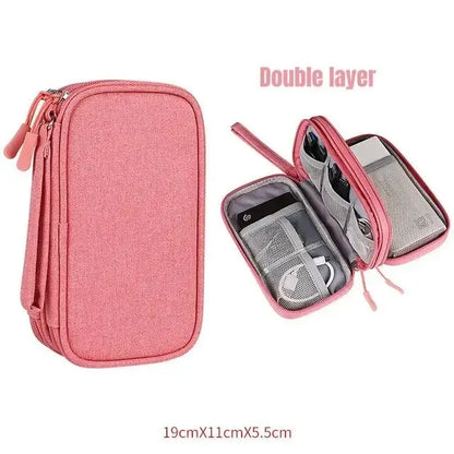 Portable Travel Cable Organizer Bag – Waterproof Double Layer Storage Pouch