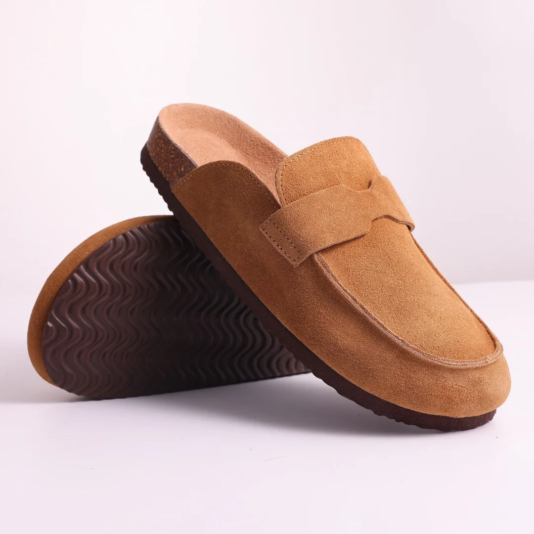 Women's Cork Mule Clogs – Suede Anti-Slip Outdoor Slippers with Arch Support