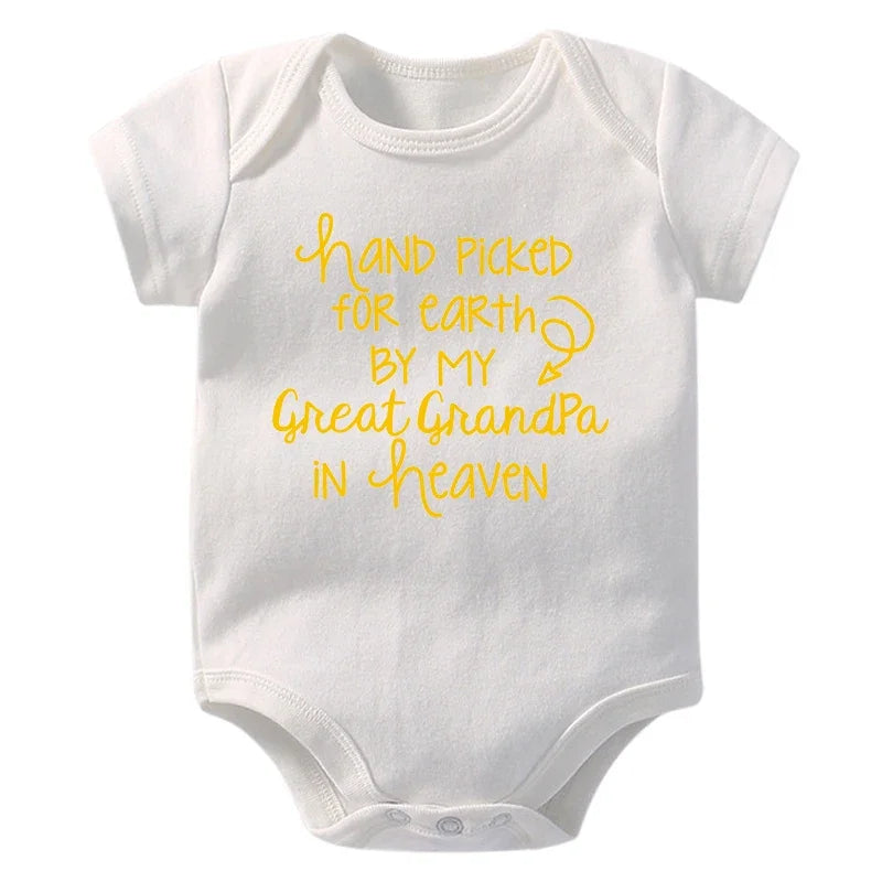 "Hand Picked For Earth By My Great Grandpa In Heaven" Baby Bodysuit – Cotton Newborn Romper