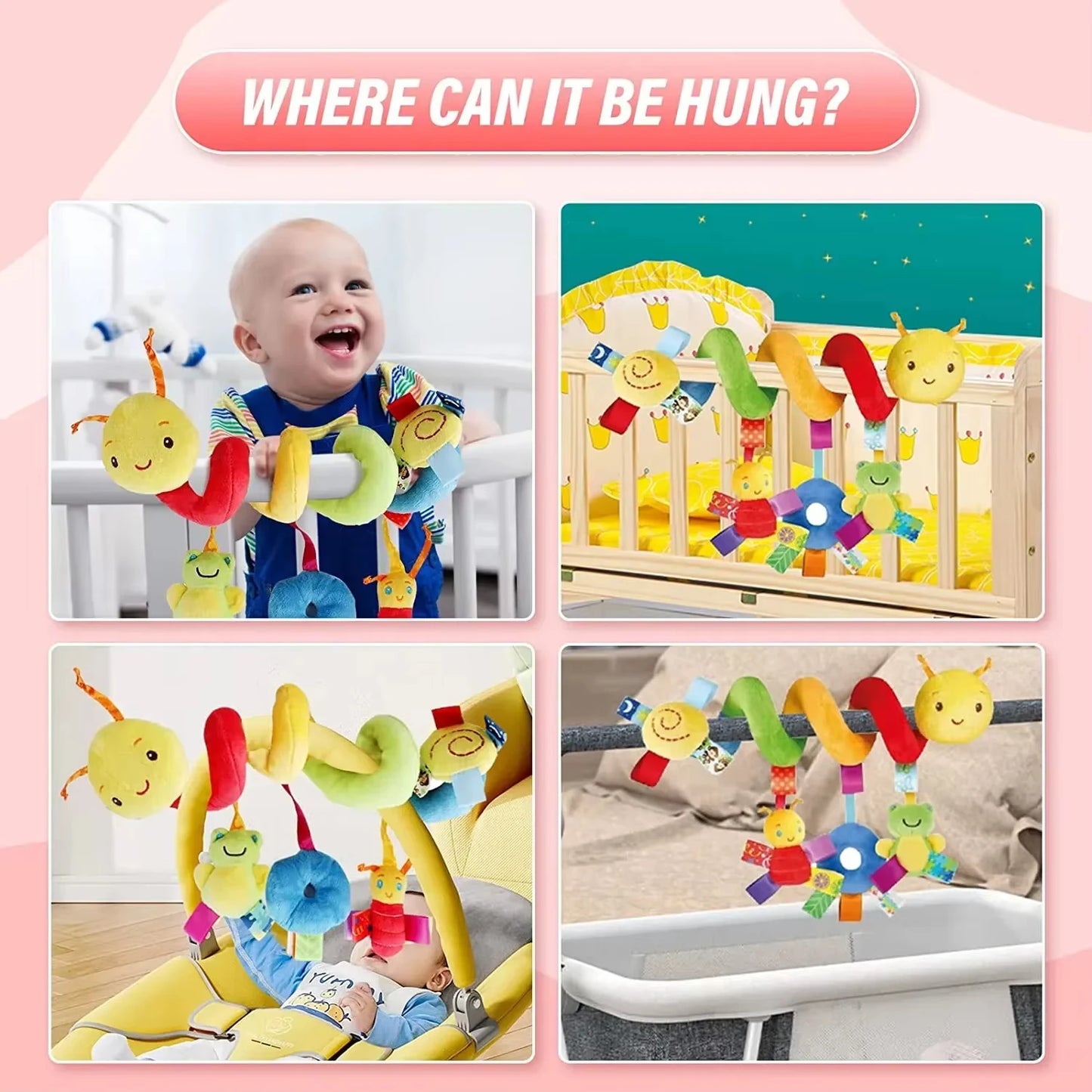 Baby Crib Hanging Rattle Toy – Soft Spiral Stroller & Car Seat Mobile for Newborns