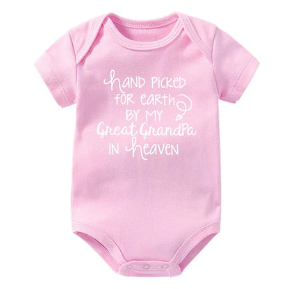 "Hand Picked For Earth By My Great Grandpa In Heaven" Baby Bodysuit – Cotton Newborn Romper