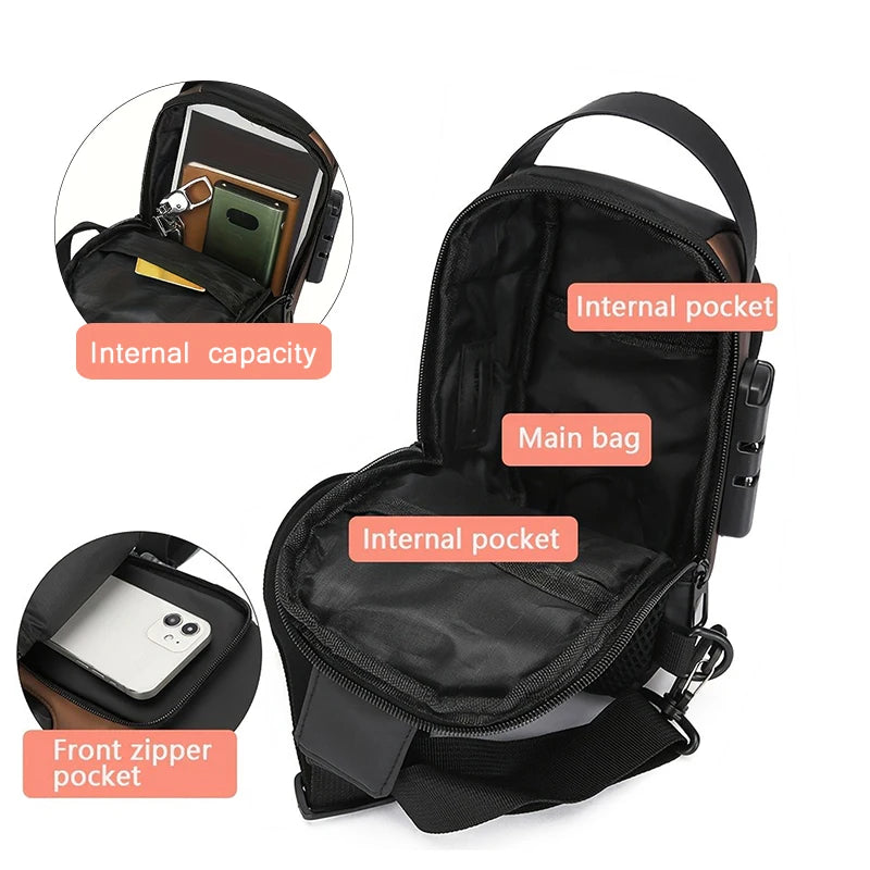 Men's Oxford Fabric Sling Bag with Phone Pocket & Zip Closure