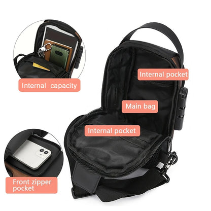 Men's Oxford Fabric Sling Bag with Phone Pocket & Zip Closure