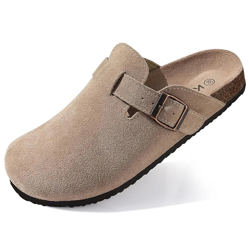 Women's Cork Mule Clogs – Suede Anti-Slip Outdoor Slippers with Arch Support