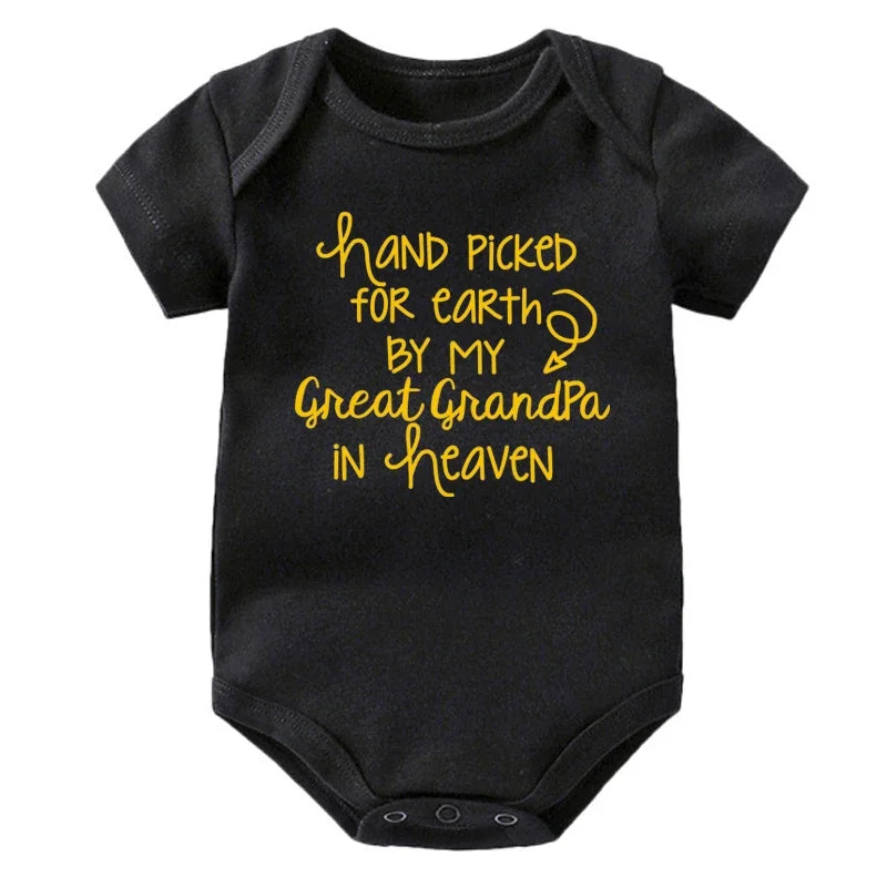 "Hand Picked For Earth By My Great Grandpa In Heaven" Baby Bodysuit – Cotton Newborn Romper