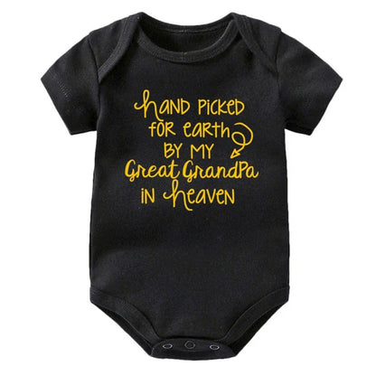 "Hand Picked For Earth By My Great Grandpa In Heaven" Baby Bodysuit – Cotton Newborn Romper