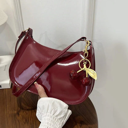 Women's PU Leather Shoulder Bag with Cherry Pendant
