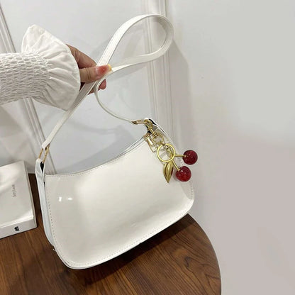 Women's PU Leather Shoulder Bag with Cherry Pendant