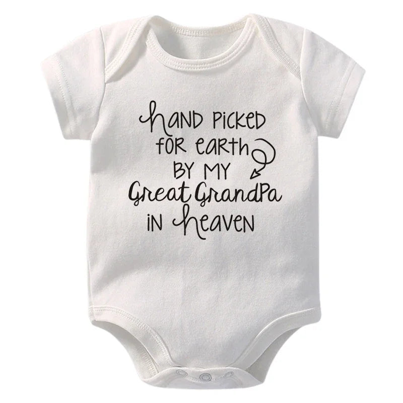 "Hand Picked For Earth By My Great Grandpa In Heaven" Baby Bodysuit – Cotton Newborn Romper