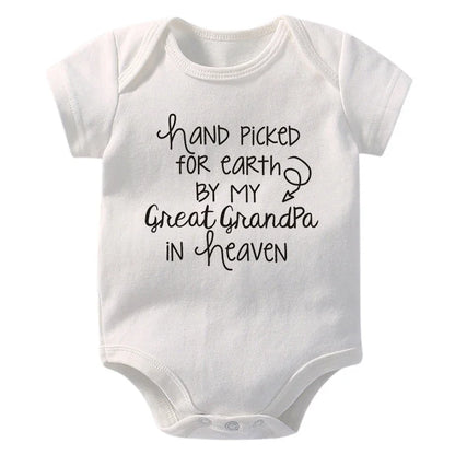 "Hand Picked For Earth By My Great Grandpa In Heaven" Baby Bodysuit – Cotton Newborn Romper