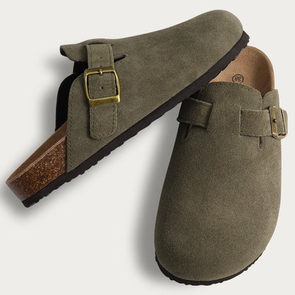 Women's Cork Mule Clogs – Suede Anti-Slip Outdoor Slippers with Arch Support