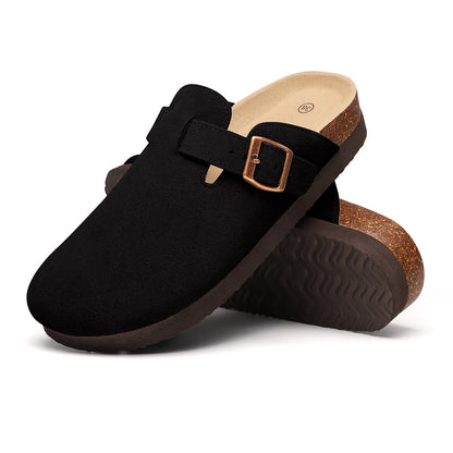 Women's Cork Mule Clogs – Suede Anti-Slip Outdoor Slippers with Arch Support