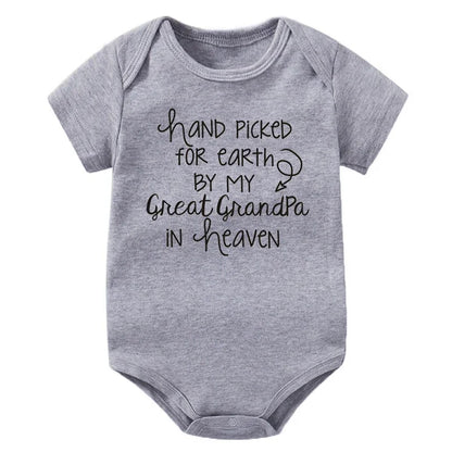 "Hand Picked For Earth By My Great Grandpa In Heaven" Baby Bodysuit – Cotton Newborn Romper