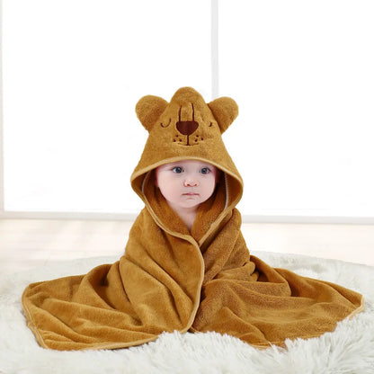Baby Hooded Bathrobe Towel – Soft Coral Fleece Cartoon Bath Wrap for Newborns & Toddlers