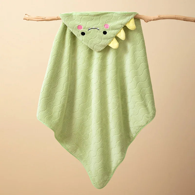 Baby Hooded Bathrobe Towel – Soft Coral Fleece Cartoon Bath Wrap for Newborns & Toddlers