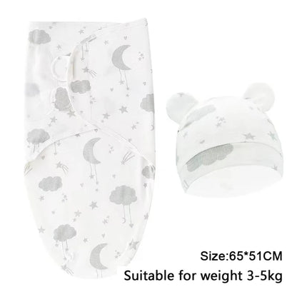 Newborn Baby Swaddle Blanket & Hat Set – Cartoon Cotton Wrap for 0-6 Months