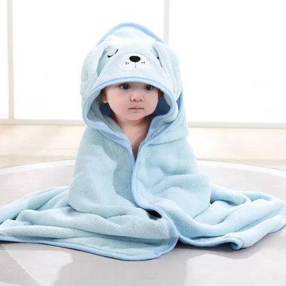 Baby Hooded Bathrobe Towel – Soft Coral Fleece Cartoon Bath Wrap for Newborns & Toddlers