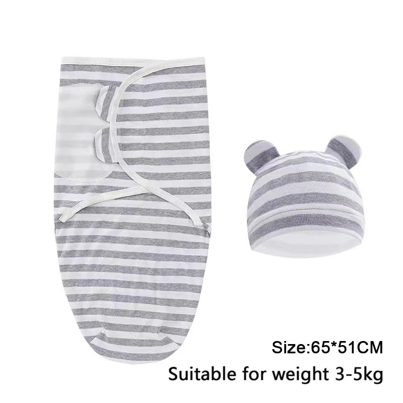 Newborn Baby Swaddle Blanket & Hat Set – Cartoon Cotton Wrap for 0-6 Months