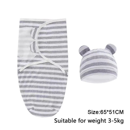 Newborn Baby Swaddle Blanket & Hat Set – Cartoon Cotton Wrap for 0-6 Months