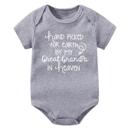 "Hand Picked For Earth By My Great Grandpa In Heaven" Baby Bodysuit – Cotton Newborn Romper