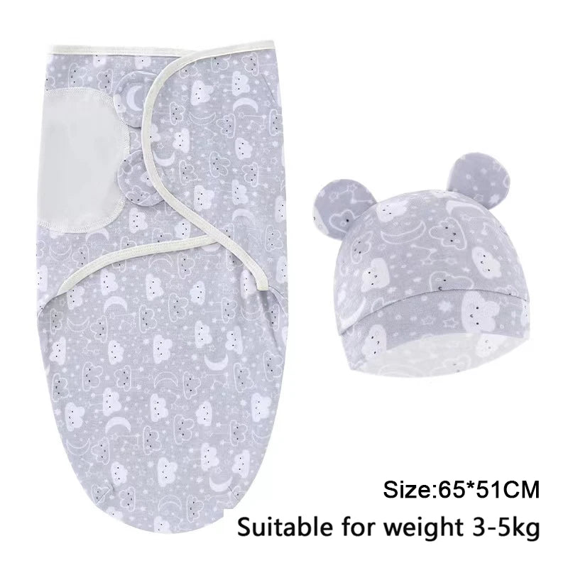 Newborn Baby Swaddle Blanket & Hat Set – Cartoon Cotton Wrap for 0-6 Months