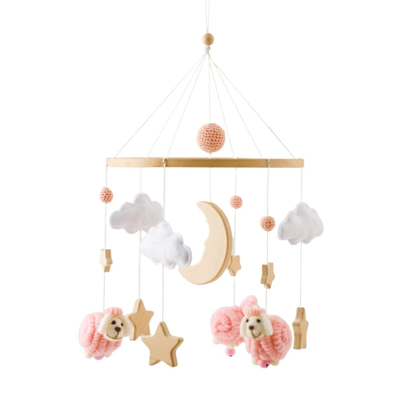 Baby Crib Mobile Rattle Toy – Felt Forest Animal Bed Bell with Wooden Bracket for 0–12 Months