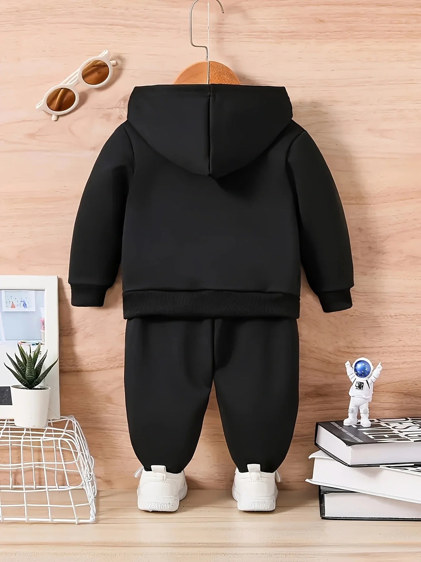 Baby Boy Fleece Hooded Sweatshirt & Sports Pants Set – Letter Print Casual Suit 6M-3Y