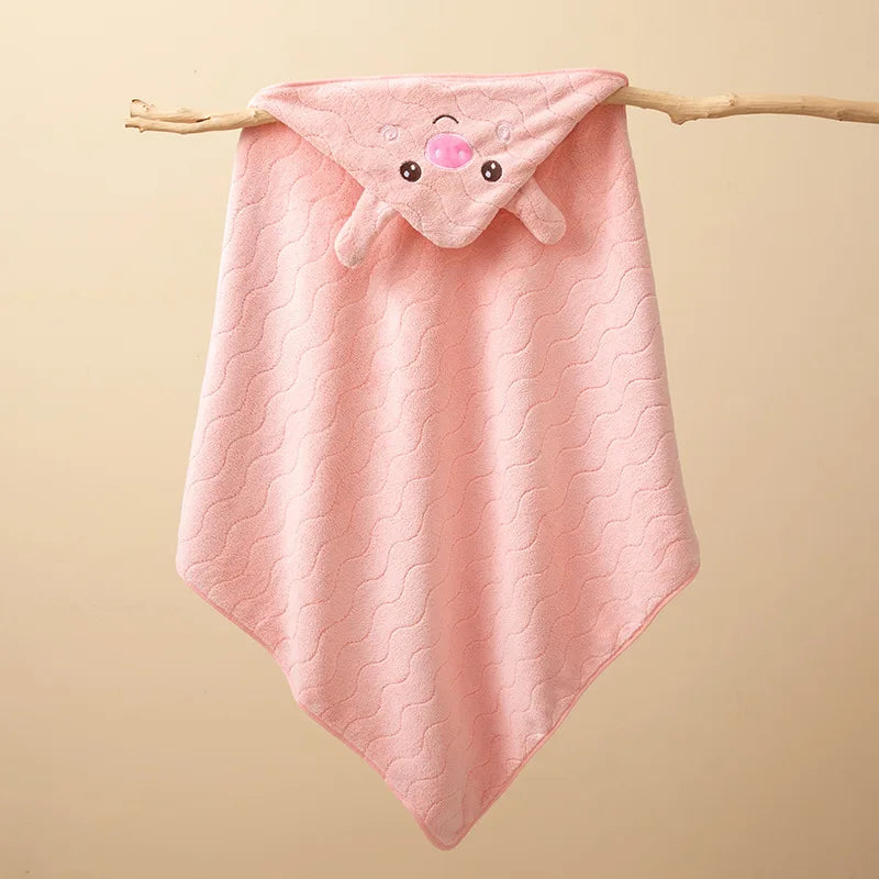 Baby Hooded Bathrobe Towel – Soft Coral Fleece Cartoon Bath Wrap for Newborns & Toddlers
