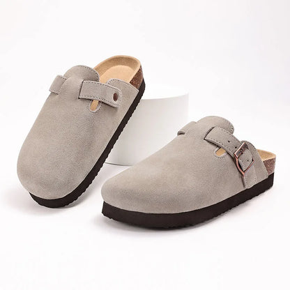 Women's Cork Mule Clogs – Suede Anti-Slip Outdoor Slippers with Arch Support