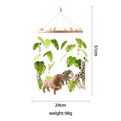 Baby Crib Mobile Rattle Toy – Felt Forest Animal Bed Bell with Wooden Bracket for 0–12 Months