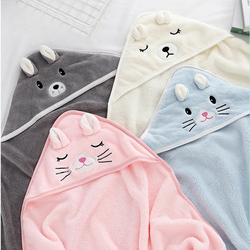 Baby Hooded Bathrobe Towel – Soft Coral Fleece Cartoon Bath Wrap for Newborns & Toddlers
