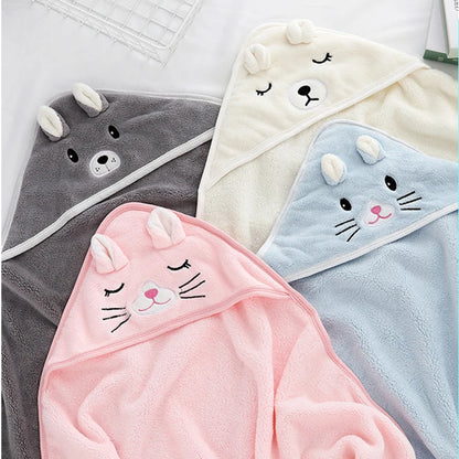 Baby Hooded Bathrobe Towel – Soft Coral Fleece Cartoon Bath Wrap for Newborns & Toddlers