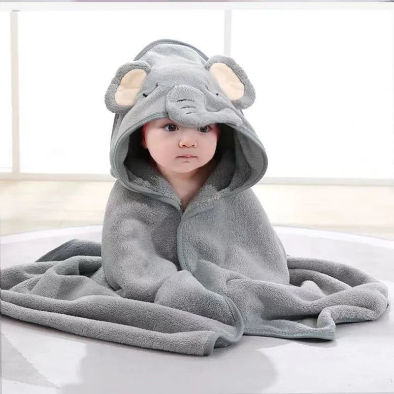 Baby Hooded Bathrobe Towel – Soft Coral Fleece Cartoon Bath Wrap for Newborns & Toddlers