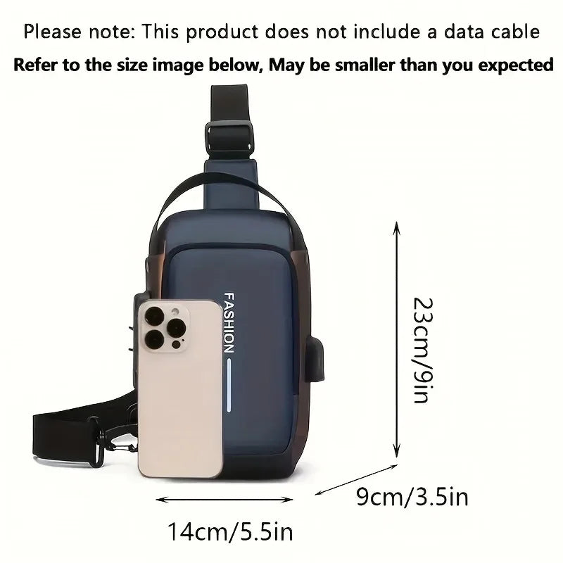 Men's Oxford Fabric Sling Bag with Phone Pocket & Zip Closure