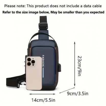 Men's Oxford Fabric Sling Bag with Phone Pocket & Zip Closure
