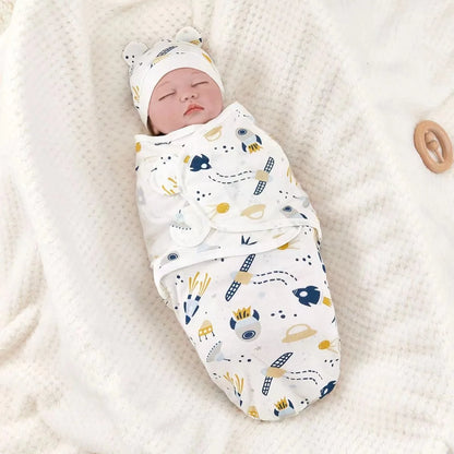 Newborn Baby Swaddle Blanket & Hat Set – Cartoon Cotton Wrap for 0-6 Months