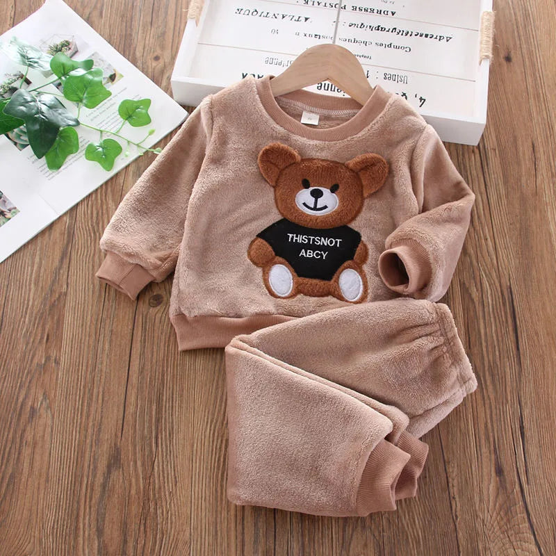 Baby Winter Cartoon Bear Pajamas Set – Flannel Fleece Homewear for Boys & Girls