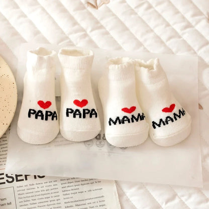 Newborn Baby Socks 2-Pack – "I Love Mama & Papa" Cotton Crew Socks Gift Set