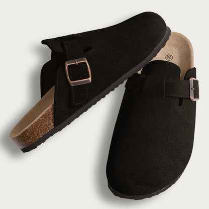 Women's Cork Mule Clogs – Suede Anti-Slip Outdoor Slippers with Arch Support