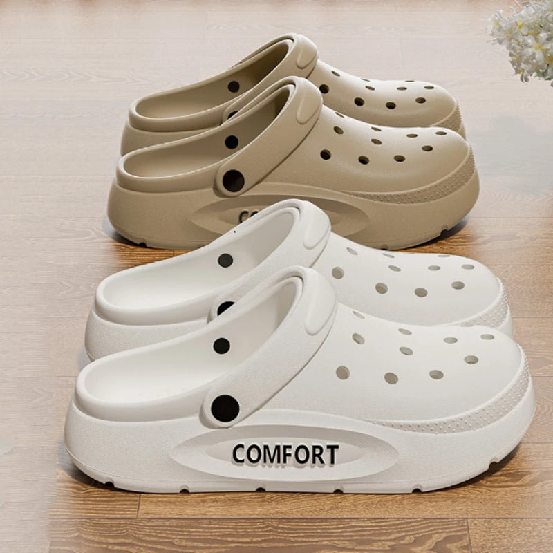 Couple Indoor & Outdoor Sandals – Anti-Slip Hollow Covered Toe Thick Bottom Slippers for Men & Women