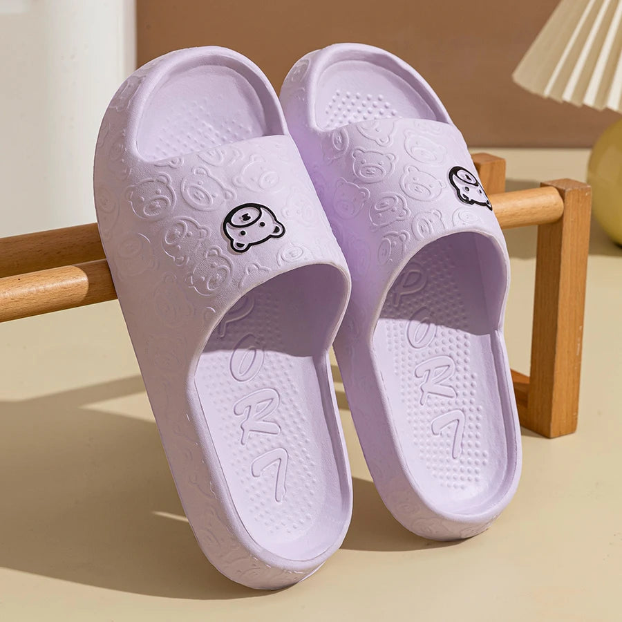Men's Little Bear Print Slippers – Non-Slip Soft Indoor & Bathroom Casual Sandals for Couples