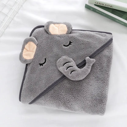 Baby Hooded Bathrobe Towel – Soft Coral Fleece Cartoon Bath Wrap for Newborns & Toddlers