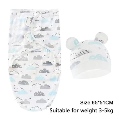 Newborn Baby Swaddle Blanket & Hat Set – Cartoon Cotton Wrap for 0-6 Months