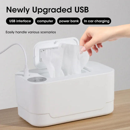 Baby Wipe Warmer with LED Display – Portable USB Wet Towel Heater for Home & Car