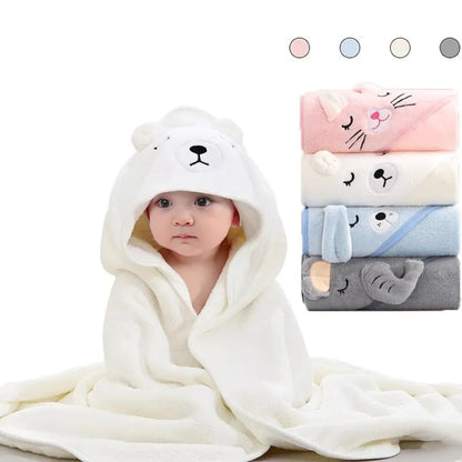 Baby Hooded Bathrobe Towel – Soft Coral Fleece Cartoon Bath Wrap for Newborns & Toddlers