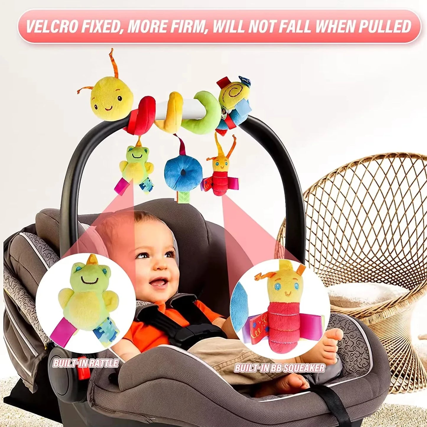 Baby Crib Hanging Rattle Toy – Soft Spiral Stroller & Car Seat Mobile for Newborns