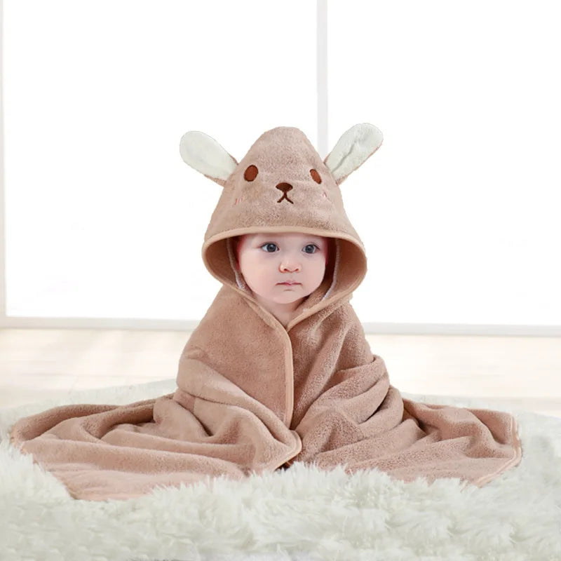 Baby Hooded Bathrobe Towel – Soft Coral Fleece Cartoon Bath Wrap for Newborns & Toddlers