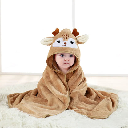 Baby Hooded Bathrobe Towel – Soft Coral Fleece Cartoon Bath Wrap for Newborns & Toddlers